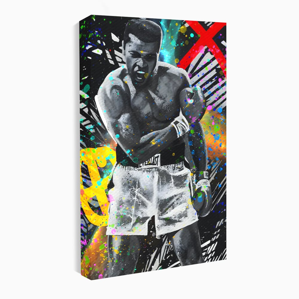 Tablou canvas cu tablou canvas cu muhammad ali in alb si negru, fara rama, pe sasiu de lemn